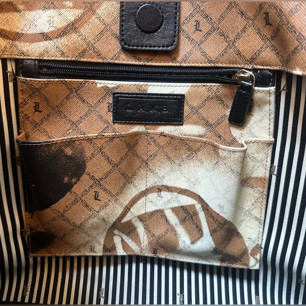 Rare L.A.M.B. By Gwen Stefani "Stencil" Graphic Tote + Stripped Cloth Bag - Picture 10 of 12